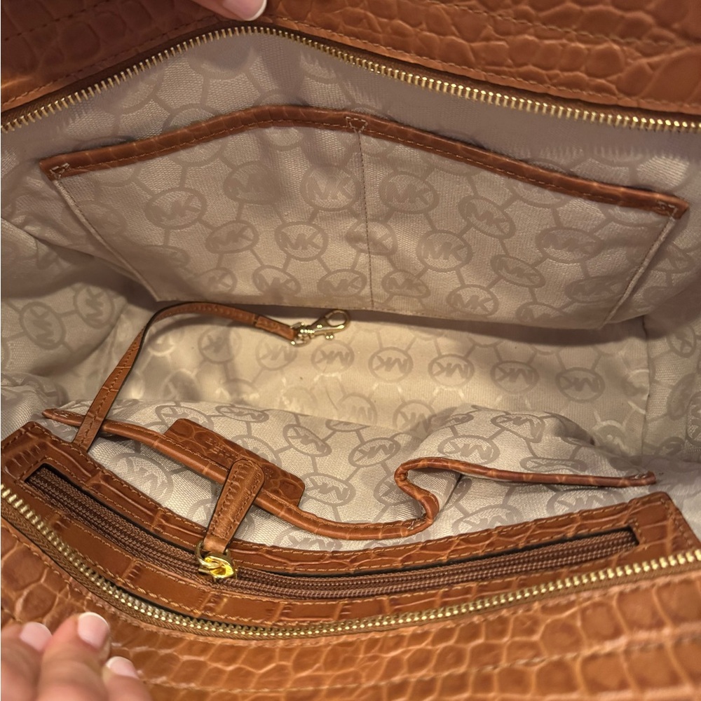 Michael Kors Denim and Brown Satchel with Crocodile Texture - Picture 2 of 3
